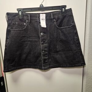 Black Denim Button-Front Skirt